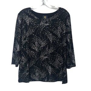 JM Collection Shirt Womens PXL Black White Jacquard Linework Petite New